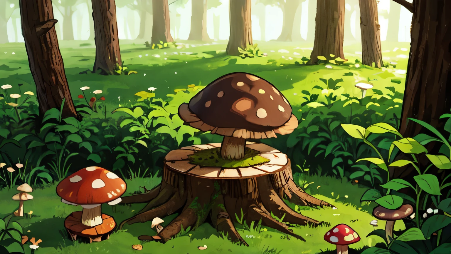 the forest, tree stump with mushrooms