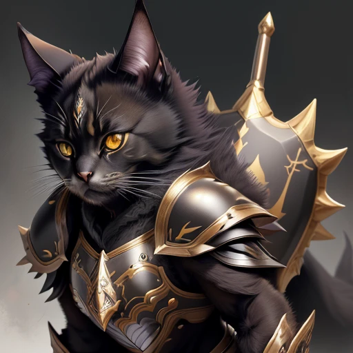 anthro burmese cat, flat face, dark brown glossy fur, black points, yellow eyes, pointed ears, dressed as a fantasy warrior, mounted on a burnese mountain dog, jousting, breastplate, gauntlet, greaves, pauldron, holding lance and shield, saddle