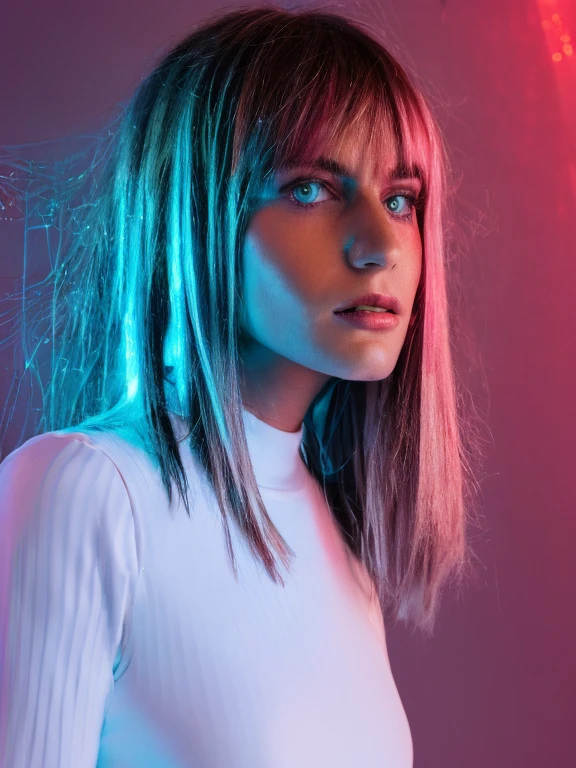 (Best quality:1.2),1girl,Allein,Stehen_Teilt,Ayanami Rei,white bodysuit,rote Augen,Pilotenanzug,kurzes Haar,Blaue Haare,bangs,Schnittstellen-Headset,Rollkragen,Haare zwischen den Augen,pixeliger Hintergrund,Neonlichter,Science-Fiction-Farbschema,Lebendige Farben,metallische Textur,detaillierte Schattierung,holografische Schnittstelle,Dark atmosphere,Hoher Kontrast,Scharfer Fokus,Hair Strands,reflective surface,exquisite Details,High Resolution,Studiobeleuchtung,rote Akzente,beleuchtete Umgebung,Artificial intelligence assistant