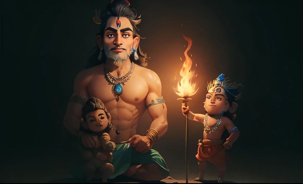 there are two cartoon characters standing on a rock, hindu gods, shiva, 3 d animated movie, animated film, from ramayan, indian god, hindu god, god shiva the destroyer, hd wallpaper, hanuman!! head building, by Max Dauthendey, childrens art in artstation, cartoon still, lord shiva, digital cartoon painting art, animated still