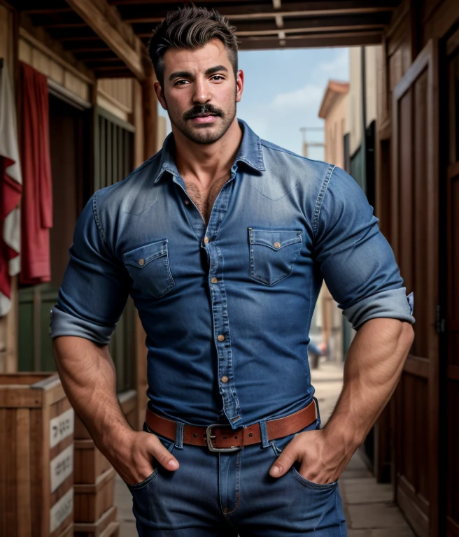 1male, vaqueros, musculoso,  rostro, realista, foto, real foto, jeans, full body