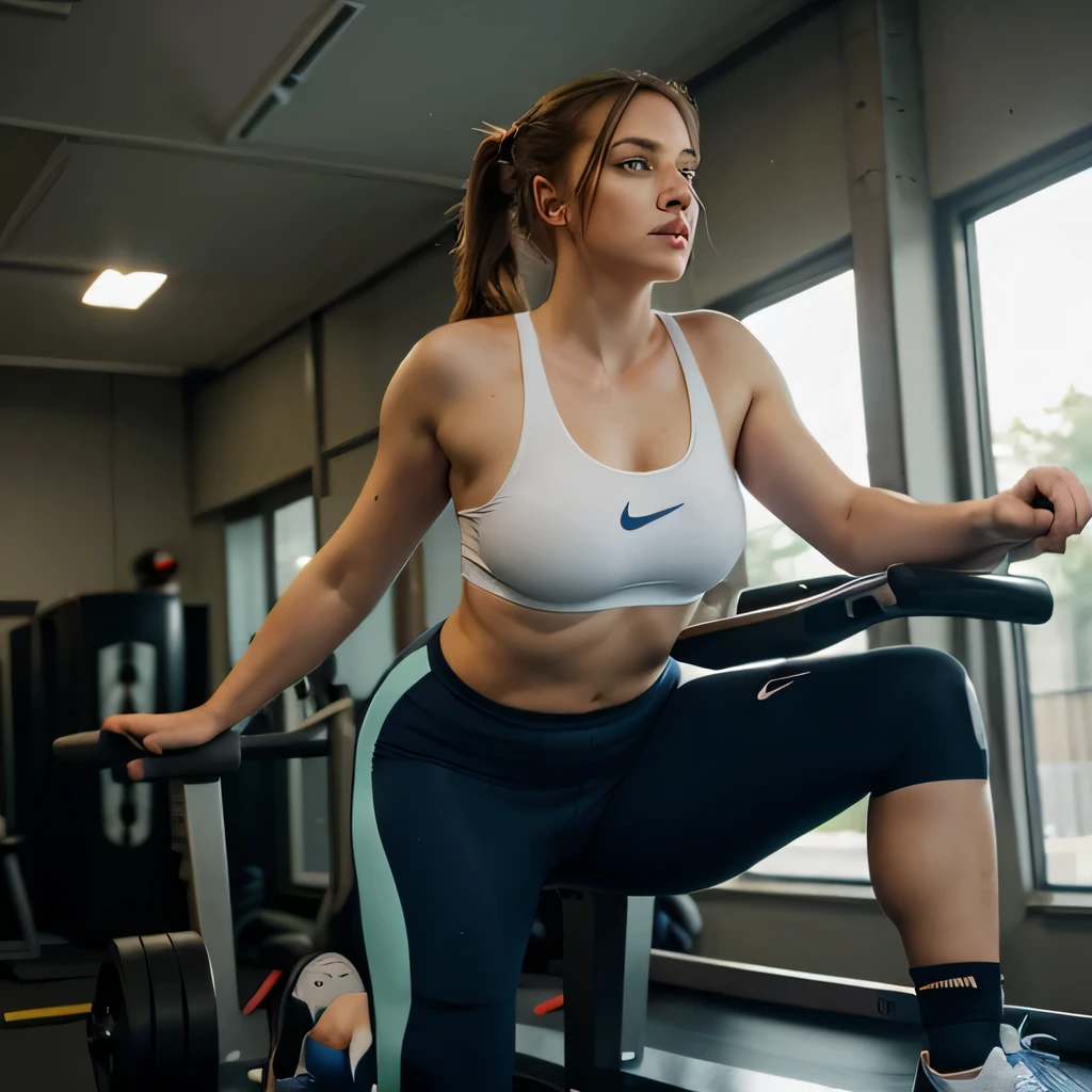 Female Athletes,sport tank top,hotpants,sweat leggs,realisticlying,Dynamic Lights,brush-cut,cleavage,nabel,full shoot,(extremely detailed CG unified 8k wallpaper),high detal,tack sharp focus,drama,eye bags,long eyelasher,Photoreality