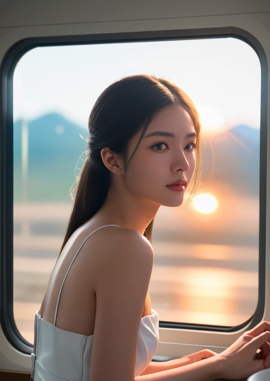 An ultra detailed, realistic, digital art, featuring Bullet Train Journey: Take viewers on a high-speed adventure aboard Japan's Shinkansen (bullet train), capturing the sleek design, efficiency, and stunning landscapes flashing by outside the train windows., animals, and geometric designs. happy accidents, exquisite detail, 30 megapixels, 4k, CanonEOS 5D Mark IV DSLR, 85mm lens, sharp focus, intricate detail, long exposure, f/2, ISO 100, shutter speed 1/125, diffuse backlighting, award-winning photograph, facing camera, looking into camera, monovision, perfect contrast, high sharpness, face symmetry, depth of field, ultra-detailed photography, raytracing, global illumination, smooth, ultra high definition, 8k, unreal engine 5, ultra sharp focus, award-winning photography