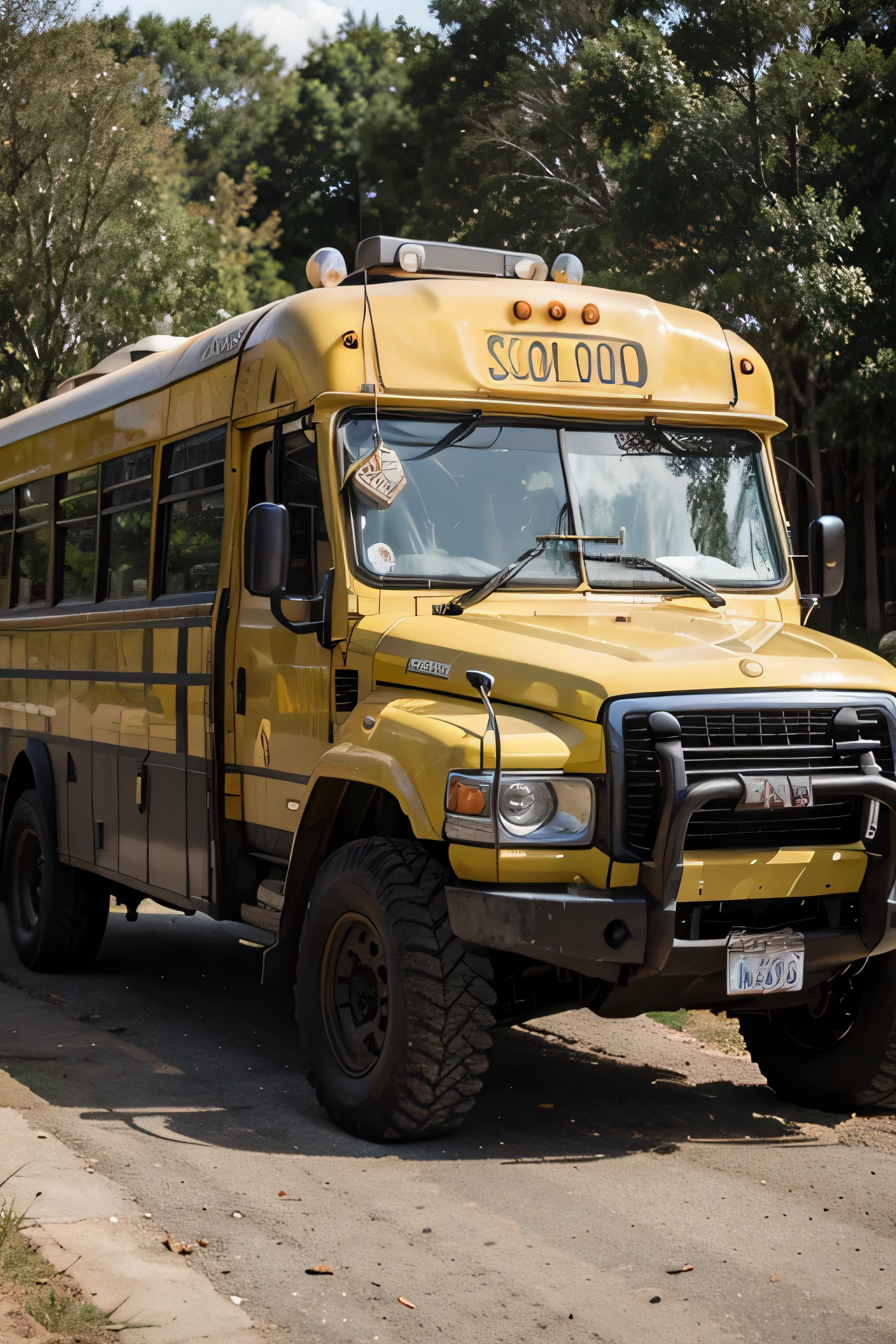 Yellow off road school bus 