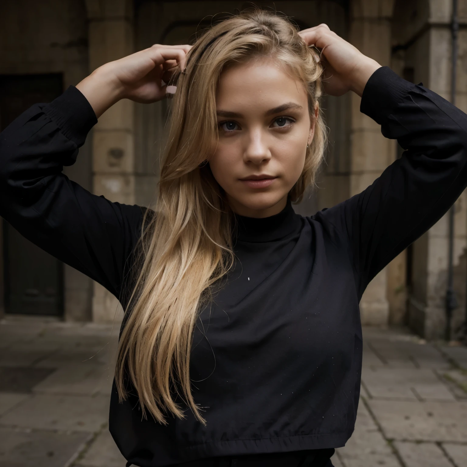 Realiste blond cargo noir , pull a col sans manche jordane violette