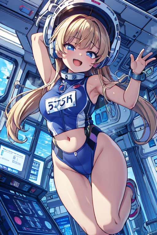 top-quality,Top image quality,in 8K,4K,​masterpiece,ultra-detailliert,Beautiful,ultra-quality, best quality,high resolution, ultra-detailed,game cg,dutch angle,(acrobatic pose):5,jumping:5,(inside spacestation,)beautiful detailed eyes,five fingers,headphone,nsfw,a beauty girl,(astrovest):5,(track uniforms),wet,(steam:1.5),Running form,open open mouth,(blonde hair),(long hair):2,Navel,space_station_interior, exercise_room, futuristic, high_technology, zero_gravity_exercise_equipment, high_resolution_landscape, sleek_design, minimalistic, 8K_resolution, game_cg_style, Dutch_angle, detailed_character, track_uniform, perfect_running_form, intense_expression, detailed_eyes, determination, steam:1.5, beauty, strength, five_fingers, visible_navel, open_mouth, ultra_quality, high_resolution, ultra_detailed,astrovest