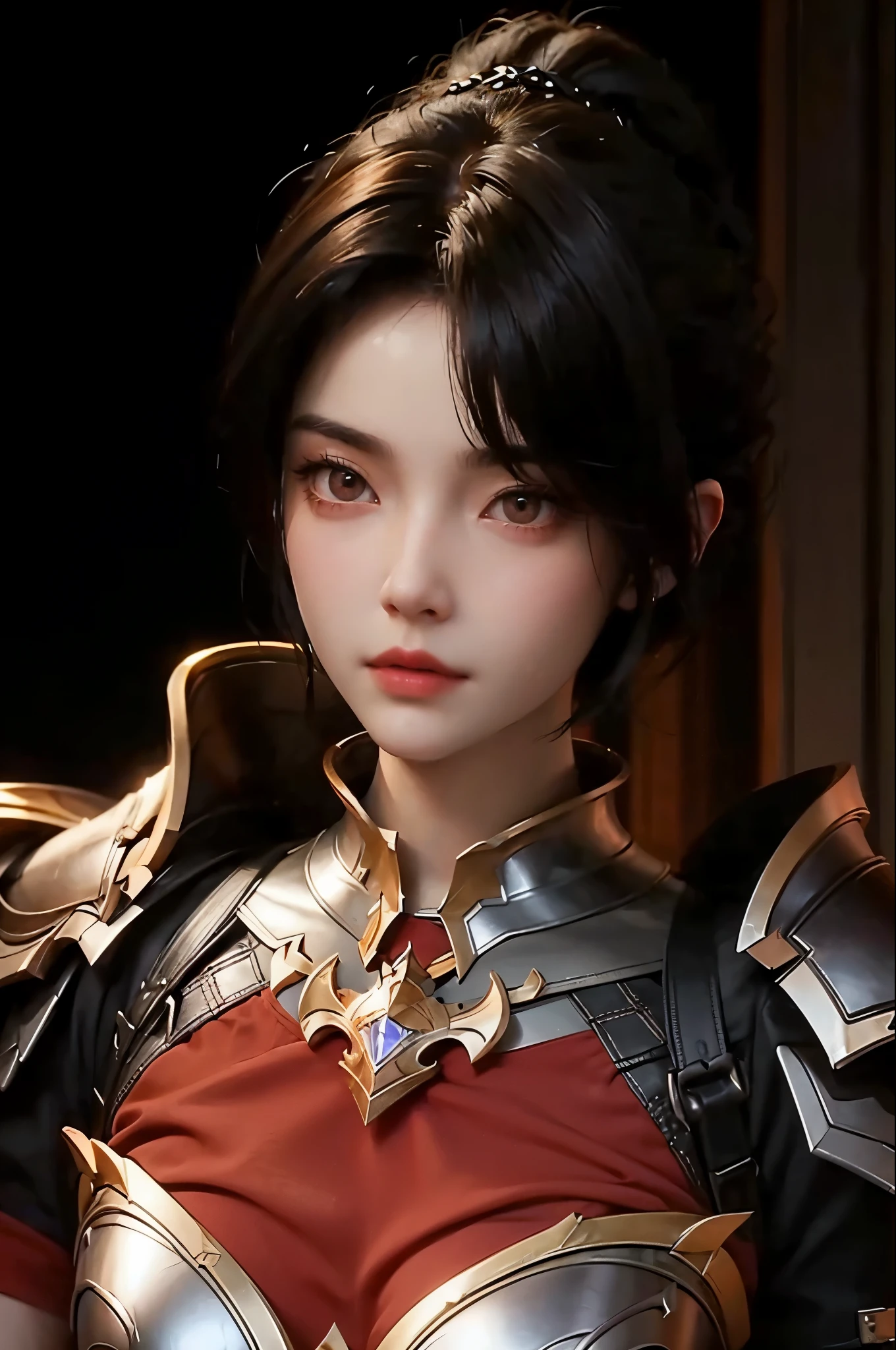 1 girl, ultra realistic, high res, highly detail, masterpiece, best quality, looking at viewer, Wang Yuanyuan, head to chest shot, armor