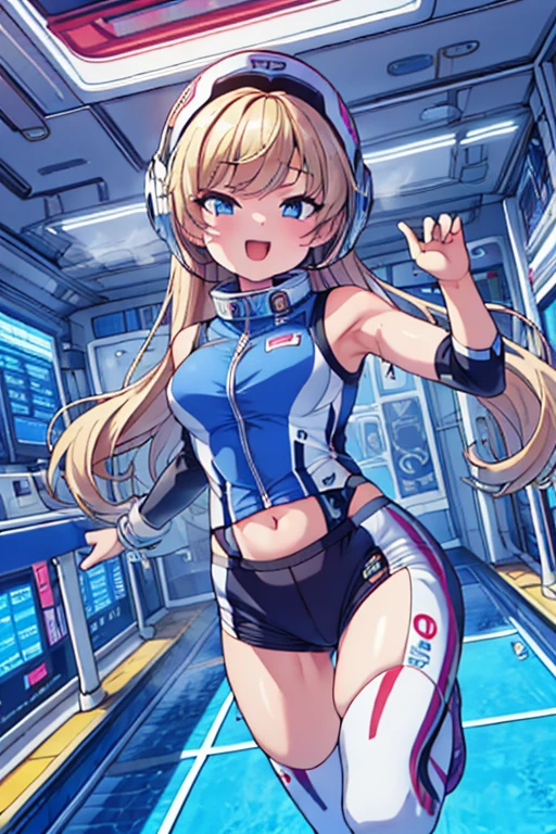 top-quality,Top image quality,in 8K,4K,​masterpiece,ultra-detailliert,Beautiful,ultra-quality, best quality,high resolution, ultra-detailed,game cg,dutch angle,(acrobatic pose):5,jumping:5,(inside spacestation,)beautiful detailed eyes,five fingers,headphone,nsfw,a beauty girl,(astrovest):5,(track uniforms),wet,(steam:1.5),Running form,open open mouth,(blonde hair),(long hair):2,Navel,space_station_interior, exercise_room, futuristic, high_technology, zero_gravity_exercise_equipment, high_resolution_landscape, sleek_design, minimalistic, 8K_resolution, game_cg_style, Dutch_angle, detailed_character, track_uniform, perfect_running_form, intense_expression, detailed_eyes, determination, steam:1.5, beauty, strength, five_fingers, visible_navel, open_mouth, ultra_quality, high_resolution, ultra_detailed,astrovest