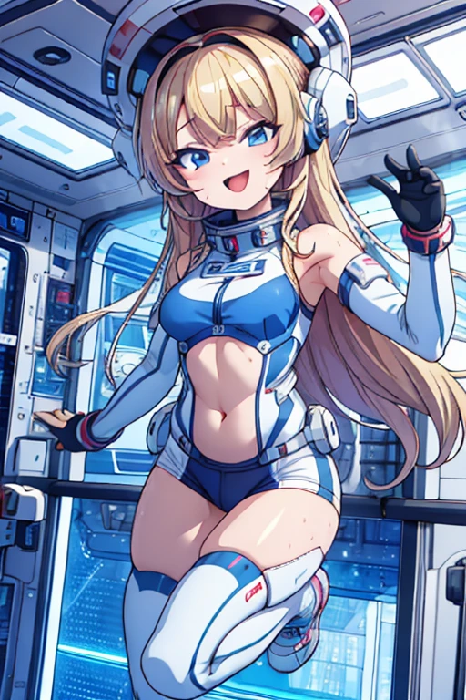 top-quality,Top image quality,in 8K,4K,​masterpiece,ultra-detailliert,Beautiful,ultra-quality, best quality,high resolution, ultra-detailed,game cg,dutch angle,(acrobatic pose):5,jumping:5,(inside spacestation,)beautiful detailed eyes,five fingers,headphone,nsfw,a beauty girl,(astrovest):5,(track uniforms),wet,(steam:1.5),Running form,open open mouth,(blonde hair),(long hair):2,Navel,space_station_interior, exercise_room, futuristic, high_technology, zero_gravity_exercise_equipment, high_resolution_landscape, sleek_design, minimalistic, 8K_resolution, game_cg_style, Dutch_angle, detailed_character, track_uniform, perfect_running_form, intense_expression, detailed_eyes, determination, steam:1.5, beauty, strength, five_fingers, visible_navel, open_mouth, ultra_quality, high_resolution, ultra_detailed,astrovest