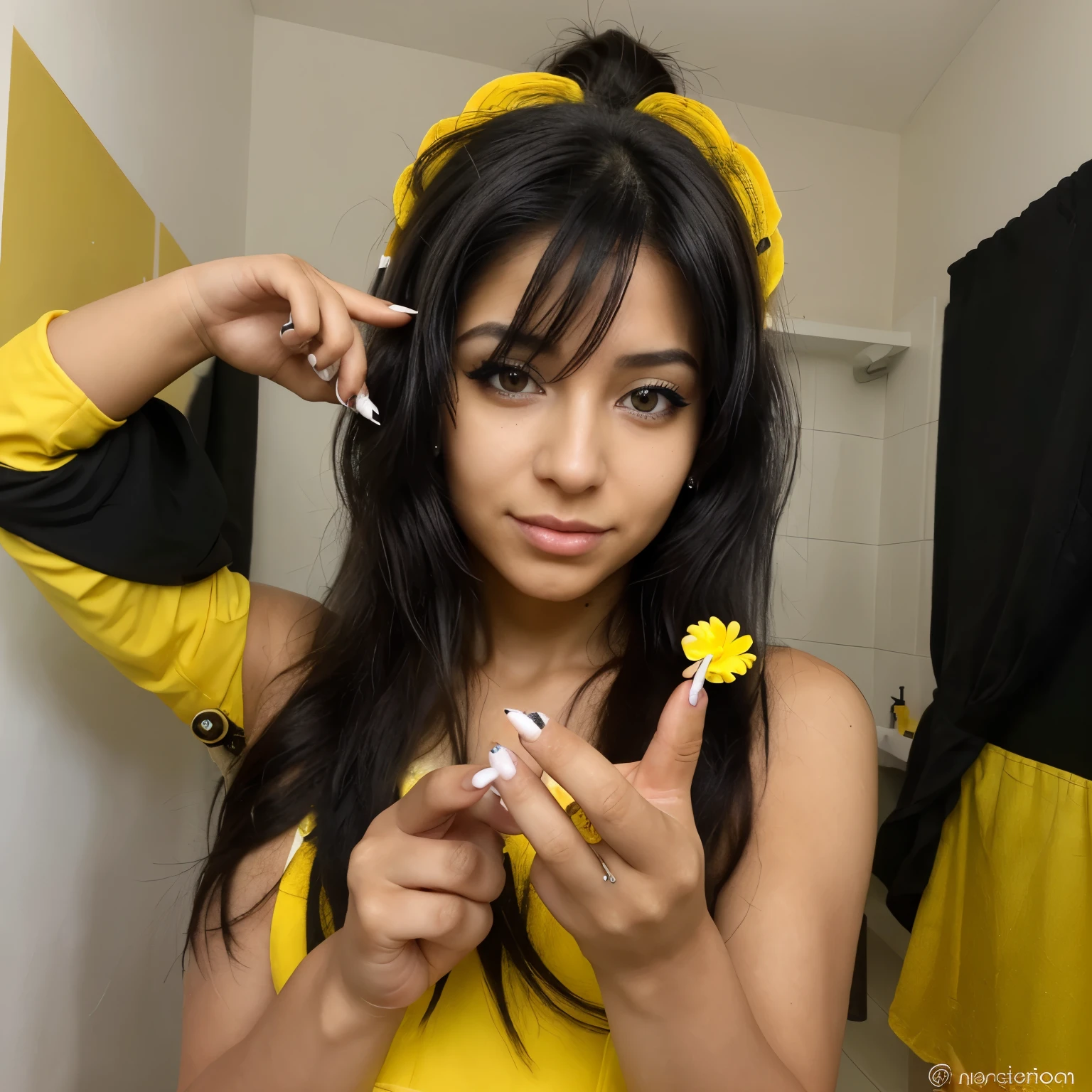 Chica Manicurista con cabello negro y amarillo