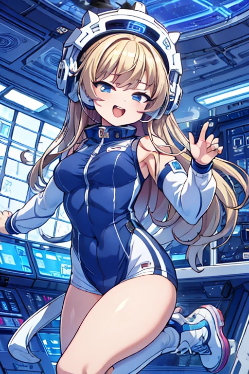 top-quality,Top image quality,in 8K,4K,masterpiece,ultra-detailliert,Beautiful,ultra-quality, best quality,high resolution, ultra-detailed,game cg,dutch angle,(acrobatic pose):5,jumping:5,(inside spacestation,)beautiful detailed eyes,five fingers,headphone,nsfw,a beauty girl,(astrovest):5,(track uniforms),wet,(steam:1.5),Running form,open open mouth,(blonde hair),(long hair):2,Navel,space_station_interior, exercise_room, futuristic, high_technology, zero_gravity_exercise_equipment, high_resolution_landscape, sleek_design, minimalistic, 8K_resolution, game_cg_style, Dutch_angle, detailed_character, track_uniform, perfect_running_form, intense_expression, detailed_eyes, determination, steam:1.5, beauty, strength, five_fingers, visible_navel, open_mouth, ultra_quality, high_resolution, ultra_detailed,astrovest