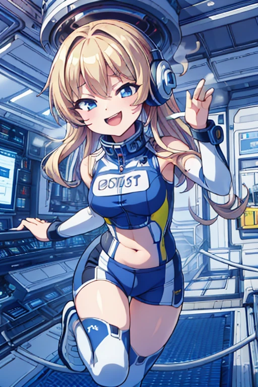 top-quality,Top image quality,in 8K,4K,​masterpiece,ultra-detailliert,Beautiful,ultra-quality, best quality,high resolution, ultra-detailed,game cg,dutch angle,(acrobatic pose):5,jumping:5,(inside spacestation,)beautiful detailed eyes,five fingers,headphone,nsfw,a beauty girl,(astrovest):5,(track uniforms),wet,(steam:1.5),Running form,open open mouth,(blonde hair),(long hair):2,Navel,space_station_interior, exercise_room, futuristic, high_technology, zero_gravity_exercise_equipment, high_resolution_landscape, sleek_design, minimalistic, 8K_resolution, game_cg_style, Dutch_angle, detailed_character, track_uniform, perfect_running_form, intense_expression, detailed_eyes, determination, steam:1.5, beauty, strength, five_fingers, visible_navel, open_mouth, ultra_quality, high_resolution, ultra_detailed,astrovest