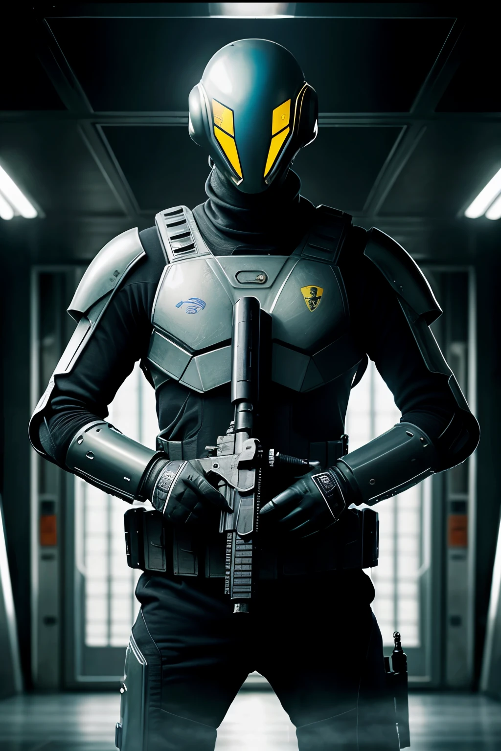 ((Melhor qualidade)), ((obra de arte)), (detalhado), cinema,  alien octopus head extraterrestrial armed futuristic guard uniform, cyber future rifle, front view, close
