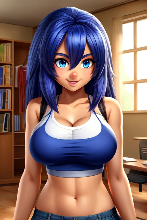 Hedgehog girl college student baring her midriff, (big breasts), ((best quality)), ((masterpiece)), (detailed), perfect face