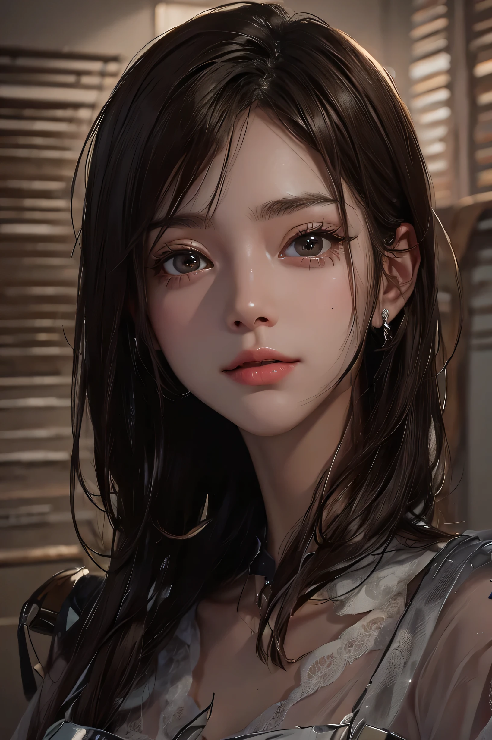 smile、((noon、realistic light、highest quality、8K、masterpiece: 1.3))、1 girl、slim beauty: 1.4、(brown hair、medium breasts: 1.3)、white clothes、Bathroom、ultra thin face、delicate eyes、 double eyelid、smile、necklace、brown eyes