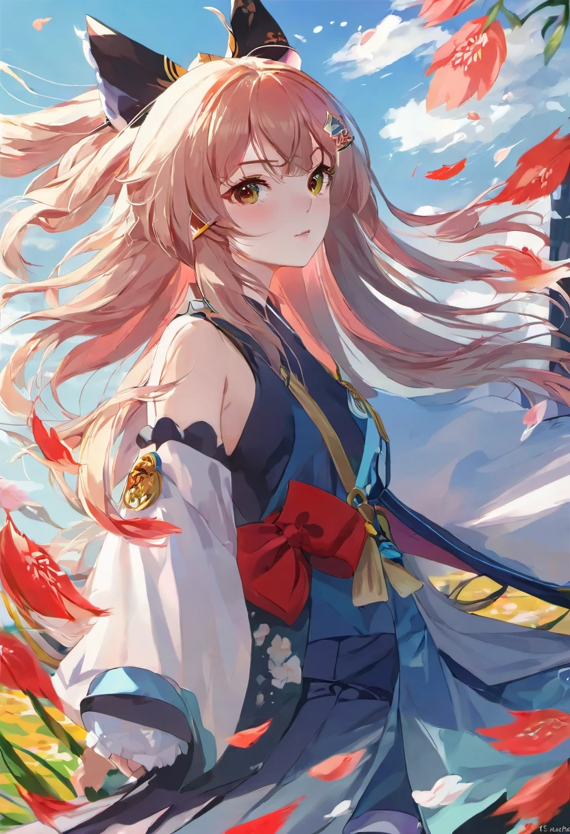 Chica anime con pelo rojo y una capa blanca parada en un campo de flores., cushart krenz arte clave fe******, anime fantasy illustrations, anime fantasy illustration, Tendencias en ArtStation pixiv, estilo anime 4k, fondo de pantalla de arte anime 4k, fondo de pantalla de arte animado 4k, fondo de pantalla de arte anime 8k, &quot;hermosa mujer anime, marin kitagawa fan art