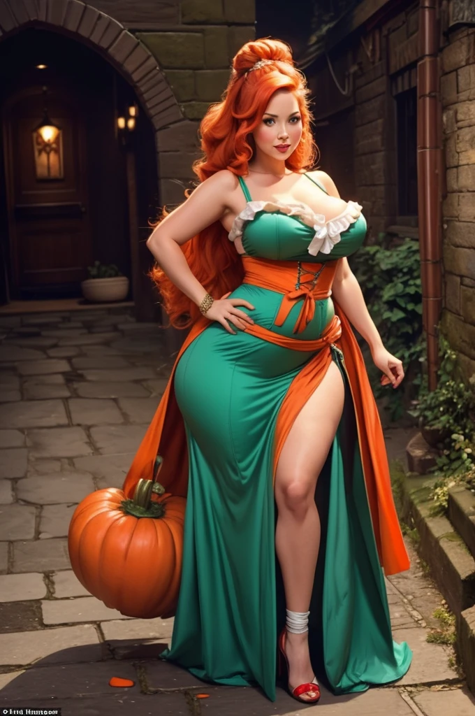 A sexy/cute dickensian lady sweet/wholesome that looks like the daughter of Olivia Munn and the comedian Carrot Top. thin, curvy, hyper-hourglass figure. Traditional/conservative dress. Exudes love, submission and conservative values.
