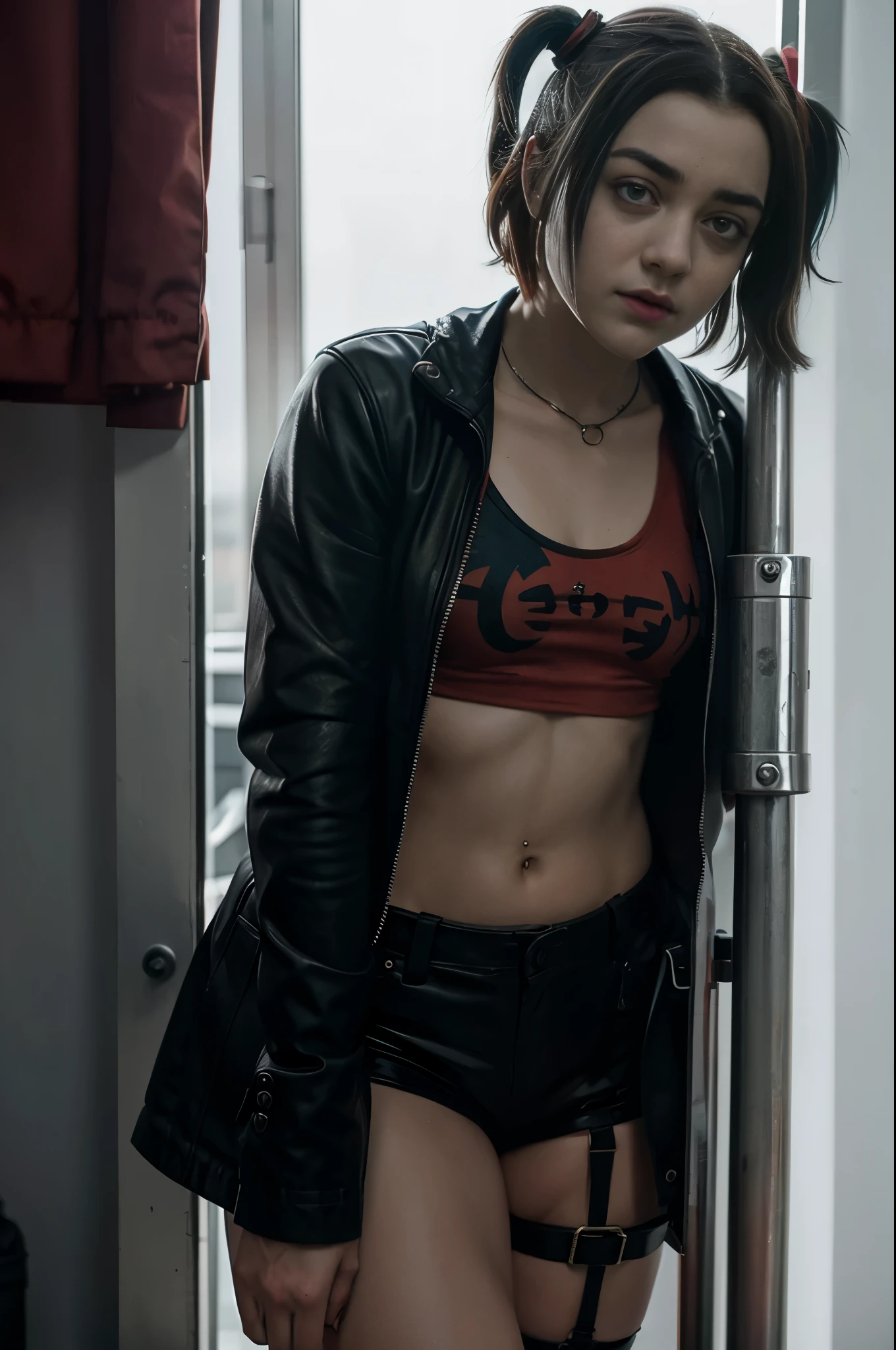 maisie williams, dressed as Harley Quinn