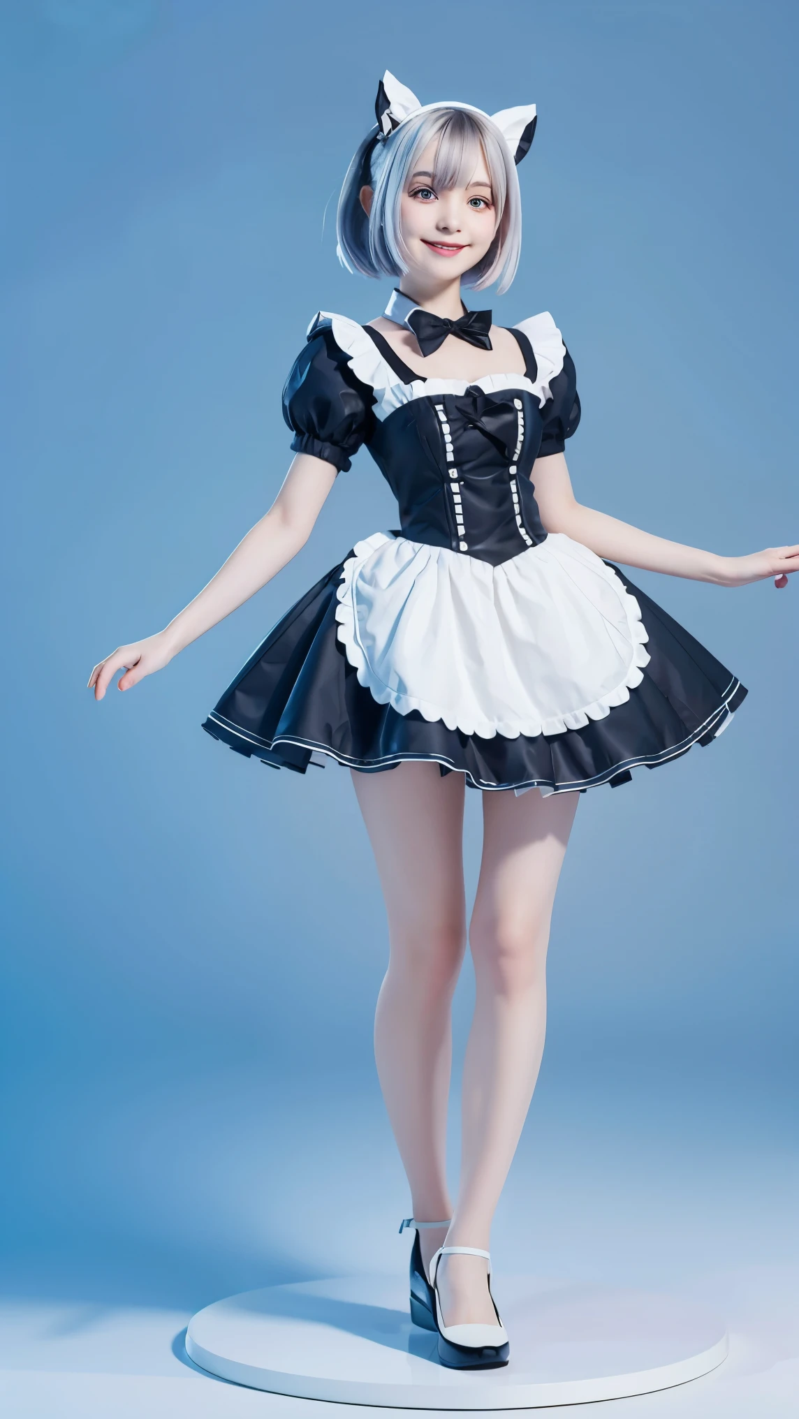 Alice in Wonderland, maid clothes black color, clothes maid black color, The look of the kawaii , sweet girl, exquisite eyes, Inverted Bob white hair, delicate smile, paw shoes, shoes , slimfigure , figure , simple white background, Attractive 3D Vector Art。