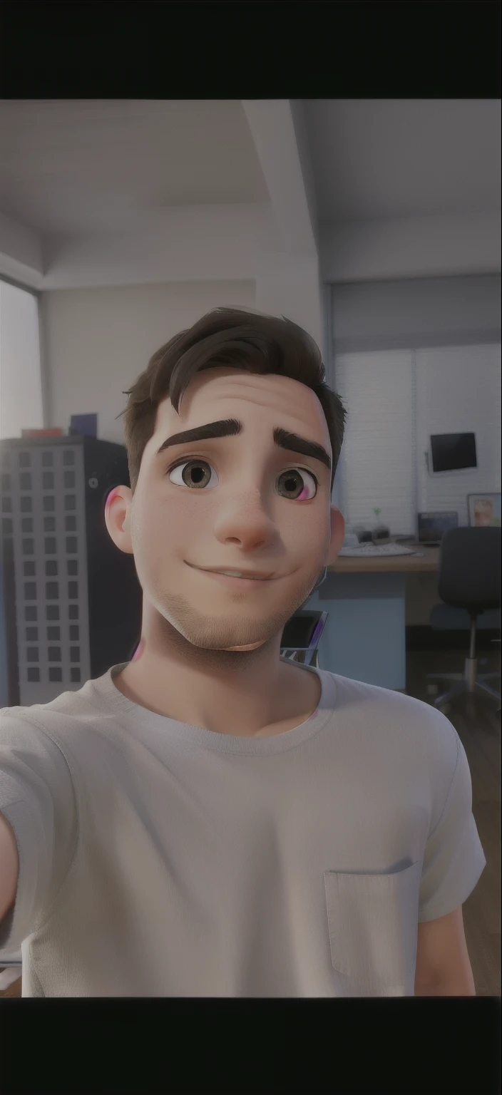 shirtless short hair man taking selfie