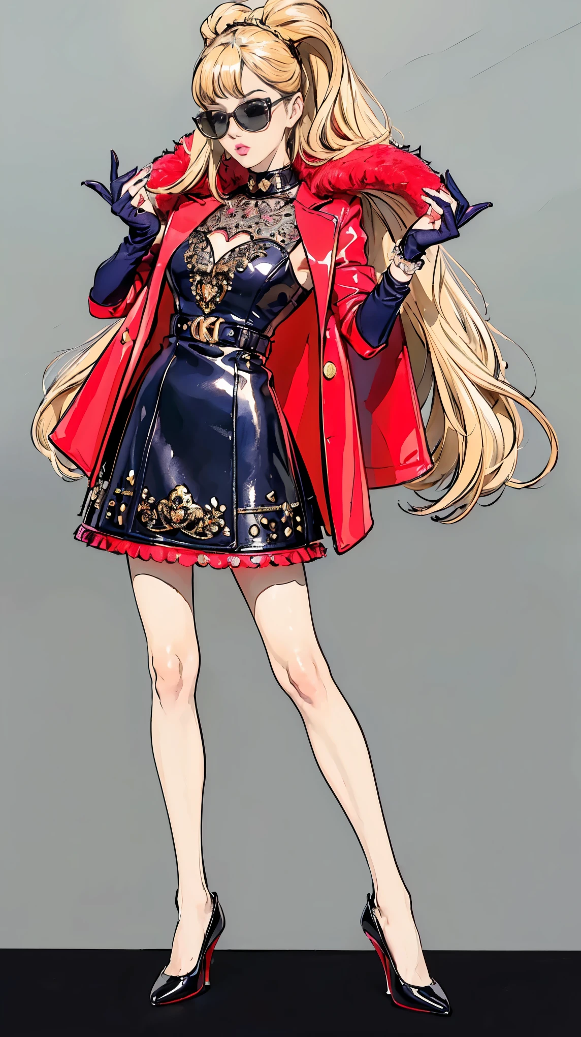 ((best quality,4k,highres,masterpiece:1.2)),((character concept art)), 1 female, age 18. Known for her Barbie-like looks and innovative designs, Lily embodies the role of a young and vibrant fashion designer. Her body language is as captivating as her personality, always exuding confidence and creativity. (((She's wearing a vibrant Moschino Couture Mini Dress, paired with colorful Christian Louboutin So Kate Pumps.))) Her accessories include a playful Chanel Rainbow Boy Bag, a pair of oversized Gucci Crystal Embellished Sunglasses, and a set of stacked rainbow bangles, enhancing her overall look. ((intricate detail)), super finely detailed hands, ultra finely detailed fingers(((ten fingers))), (standing confidently), (full body showcase), (show full body), (no logos on background), (no logo), ((plain background)), ((plain background)), (((empty background))).