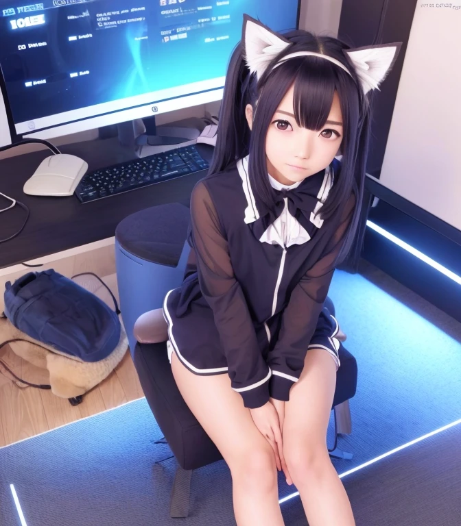 Anime girl sitting in front of a computer with a cat, Nightcore, anime style 4k, anime girl with cat ears, anime cat, 4k anime wallpaper, anime catgirl, anime girl desktop background, cute anime catgirl, anime wallpaper 4k, anime wallpaper 4k, very beautiful anime cat girl, beautiful anime catgirl