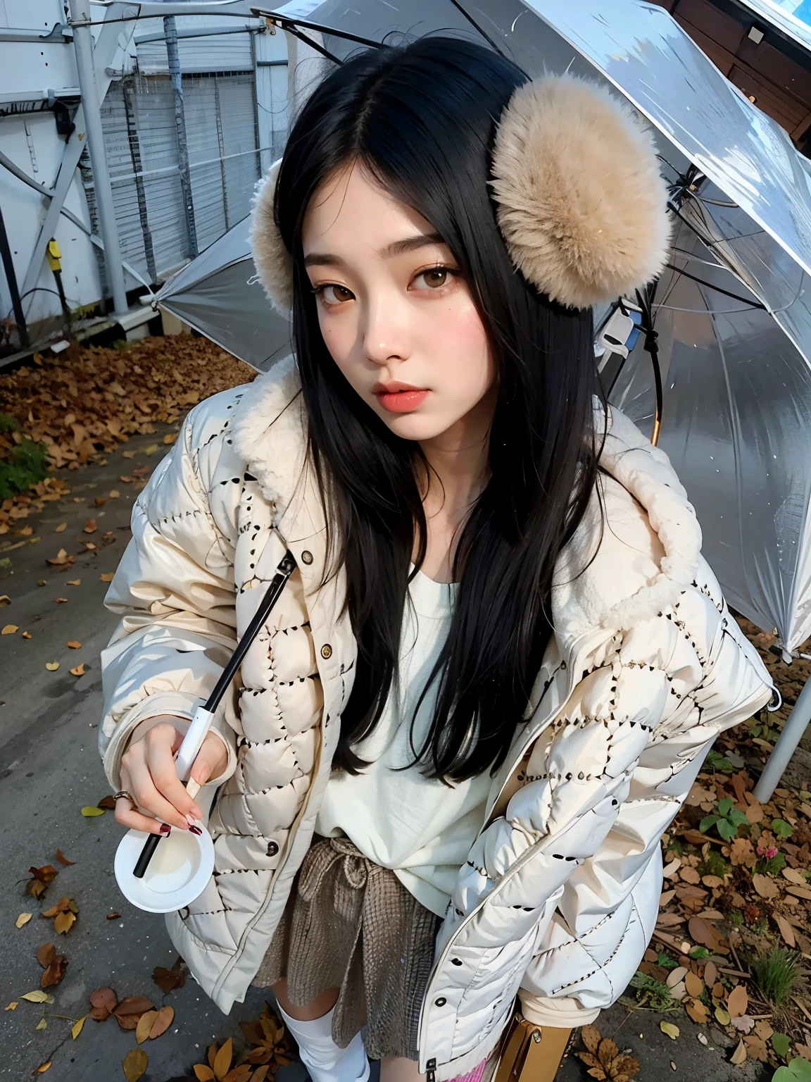 (Lift jacket:1.3), (Lift pants:1.2), (Lift shorts:1.3), masterpice, Best Quality, 1girls, Black hair, scarf, Hats, Realstic, looking in camera, Green eyes, shorth hair, haori, Winter clothes, White scarf, White teeth with open mouth, s lips, sparse bangs, inside a house, on bedroom, (((Yawn with eyes closed))), (lying on her side on the bed), (((hands on crotch)))
