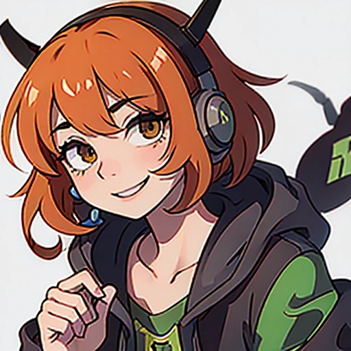 Chara from Undertale with a headset on his head holding a video game controller smiling