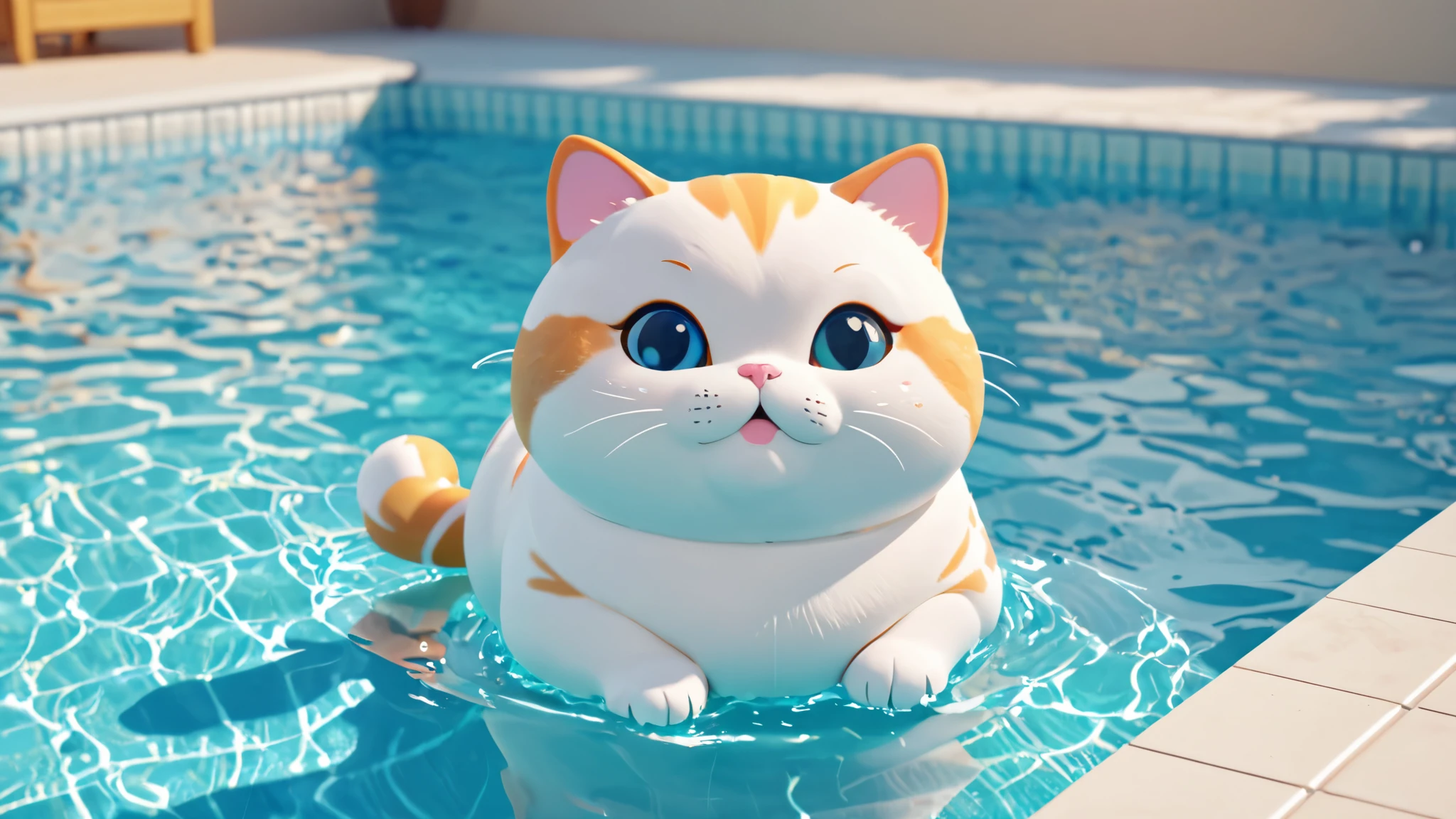 Swiming chubby cat, 3d, cute