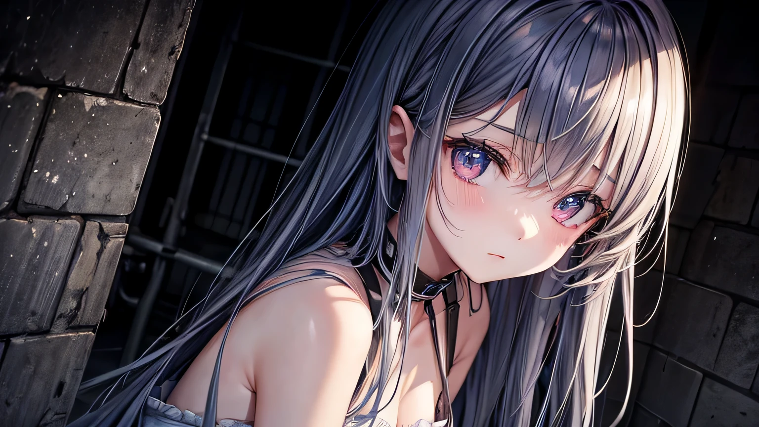 abused girl、Dark Prison、Restraint Bets、whole body、Angle overlooking、