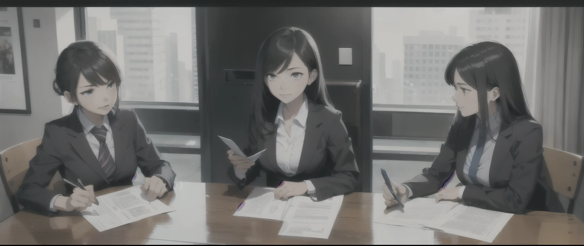 Job Interviews for daughter and a mother、Comic book style , three people