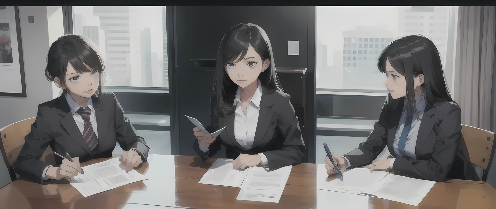Job Interviews for daughter and a mother、Comic book style , three people