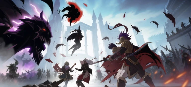 there is a picture of a painting of a bunch of flowers, shalltear bloodfallen, intense battle, very dramatic, shalltear from overlord, dramatic duel of the fates, demonic atmosphere, ultra wide gameplay screenshot, air is being pushed around him, mage fighting a ghoul, anime fight, from overlord, 8k!, epic boss fight
