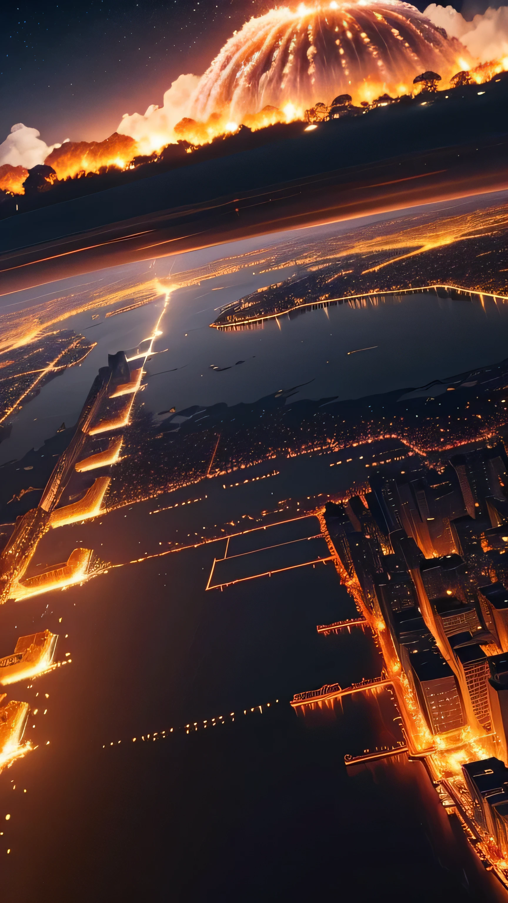 Hiroshima and Nagasaki atomic bombs, explosion, night, 8k