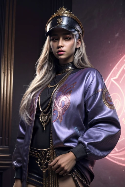 A STRONG BLESSED GODDESS WOMAN Daughter of Australian Rhea Ripley, Inside a royal palace, unreal 5. rpg portrait, hip hop style 8 k octane render, created in unreal engine 5, 8k portrait render, cinematic unreal 5, NY, yasuke 5 0 0 px models, 8 k cg render, rendered in unreal 5, rendered in unreal engine 5, african American, Genetics, a will to thrive, feminine traits and attributes, 50 Cent energy, shaved, vibrant brown eyes, radiant, focused, ambitious head, confident, observant, competent, Streetwear inspired clothing, luxury streetwear, hip hop vibe, art, luxurious, Cancer Sun Sign traits, Sagittarius Moon traits, natal chart, Libra ascendant, high quality long sleeve shirt, Red and blue design embroidered on clothing, wearing diamond chain draped on upper body, Louis Vuitton themed fashion