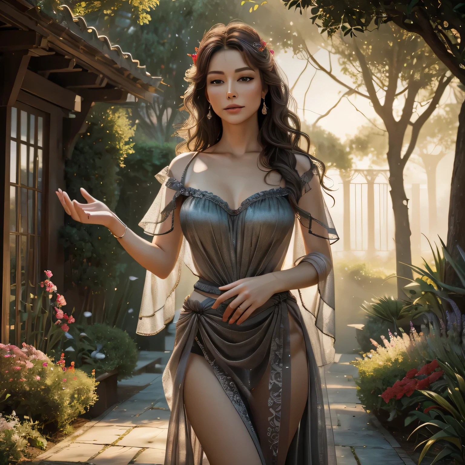 ((top-quality、masterpiece、photographrealistic:1.4、in 8K))、Beautuful Women、18year old、Beautiful expression、a blond、extremely detailed eye and face、beatiful detailed eyes、Formal Gloves、(Luxury dress with blue embroidery on white、Headdress in the style of medieval Europe)、Luxury accessories、(Stroll through ancient European ruins。European style castle in the background)、Glass shoes、Cinematic lighting、Textured skin、Super Detail、high detailing、High quality、hight resolution、Looking at Viewer、Elegant smile、Full body、europian、Lots of plants、ivy