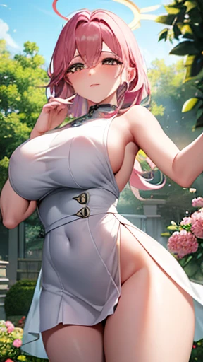 HENTAI, MAXIMUM DEFINITION Sakura Haruno walks slowly through the garden, the sun&#39;s rays filtering through the tree leaves, creating patterns of light and shadow that dance across your skin. Seus cabelos cor de rosa caem em ondas sedosas sobre seus ombros, swaying gently with every graceful step she takes. She is wearing a light dress that subtly hugs her curves., revealing the hint of her feminine form beneath the fluid fabric.

Enquanto caminha, Sakura gently slides her fingers over the soft petals of the flowers she finds along the way., inalando o perfume doce que paira no ar. Her lips are slightly parted, an expression of fascination and pleasure playing across her face as she surrenders to the serene beauty of the garden.

De repente, ela se vira, os olhos verdes brilhando com uma intensidade cativante. Com um movimento gracioso, She raises one of her hands to the collar of her dress, deslizando-a suavemente pelo tecido, Provoking a feeling of softness and freshness against your skin heated by the sun. Ela sorri levemente, her pink lips curving in a seductive gesture, enquanto uma brisa suave brinca com seus cabelos, criando um halo dourado ao seu redor.

Em um impulso de desejo, Sakura reaches out to touch a nearby flower, fingers lightly brushing the soft petals. Ela fecha os olhos por um momento, getting lost in the tactile sensation, as your breathing becomes deeper and slower. An aura of sensuality and mystery surrounds her, as if the garden itself were responding to your charm, making her the center of a moment of pure magic and seduction.

This hypothetical scene portrays Sakura Haruno in an intimate and sensual moment, enveloped in the beauty of the garden and awakening the senses with its captivating presence.