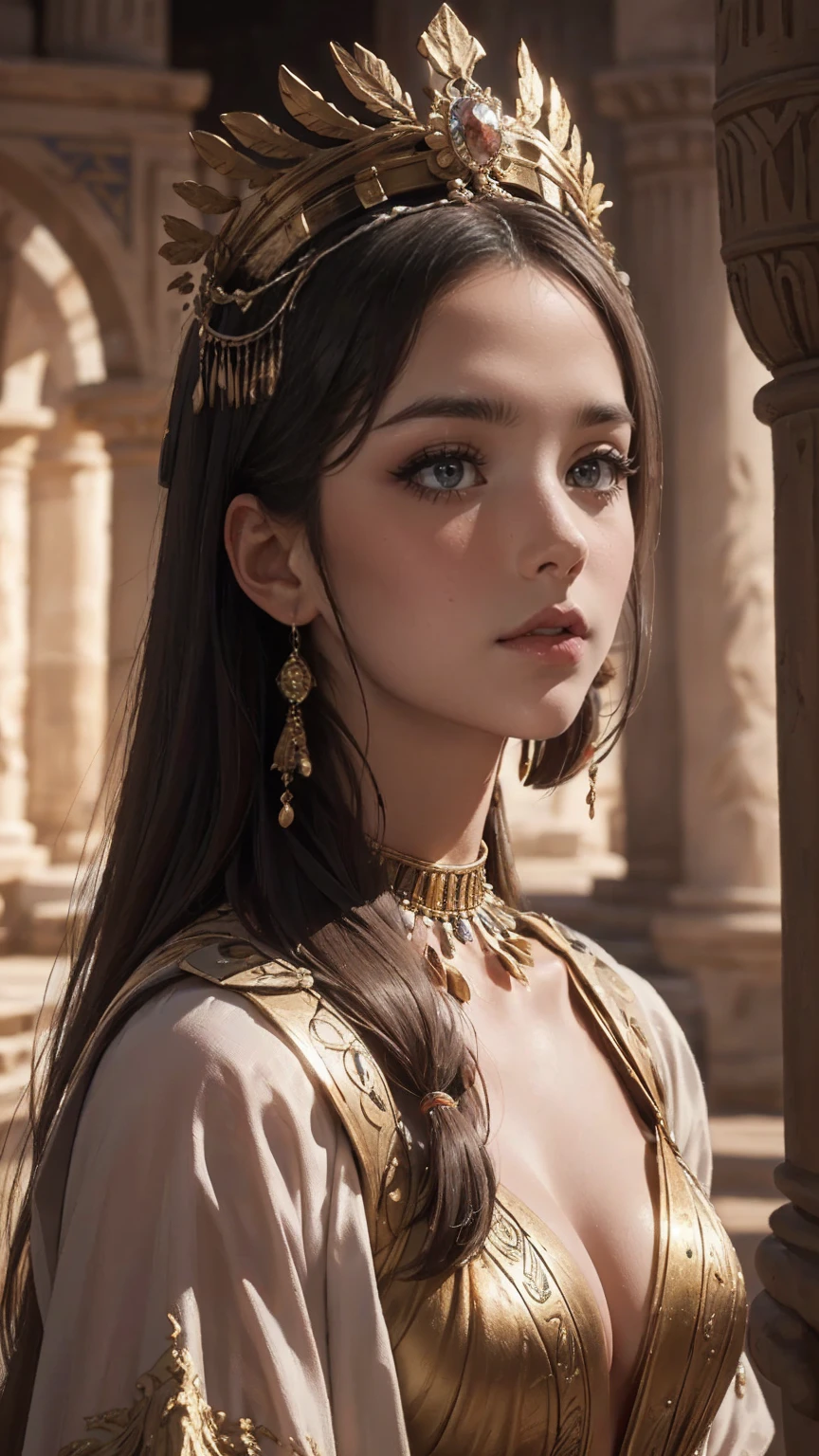 ((最high quality, 8K, masterpiece: 1.3, Ultra HD, high quality, 最high quality, High resolution, realism)) 、It's Cleopatra、Inside an ancient Egyptian palace、Use your body to seduce Julius Caesar of Rome