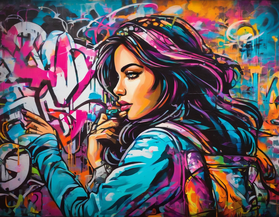 "menina adolescente artista pintando um quadro, Reflective surface, Melhor qualidade, ultra-detalhado, realista, retratos, cores vivas, studio lighting"