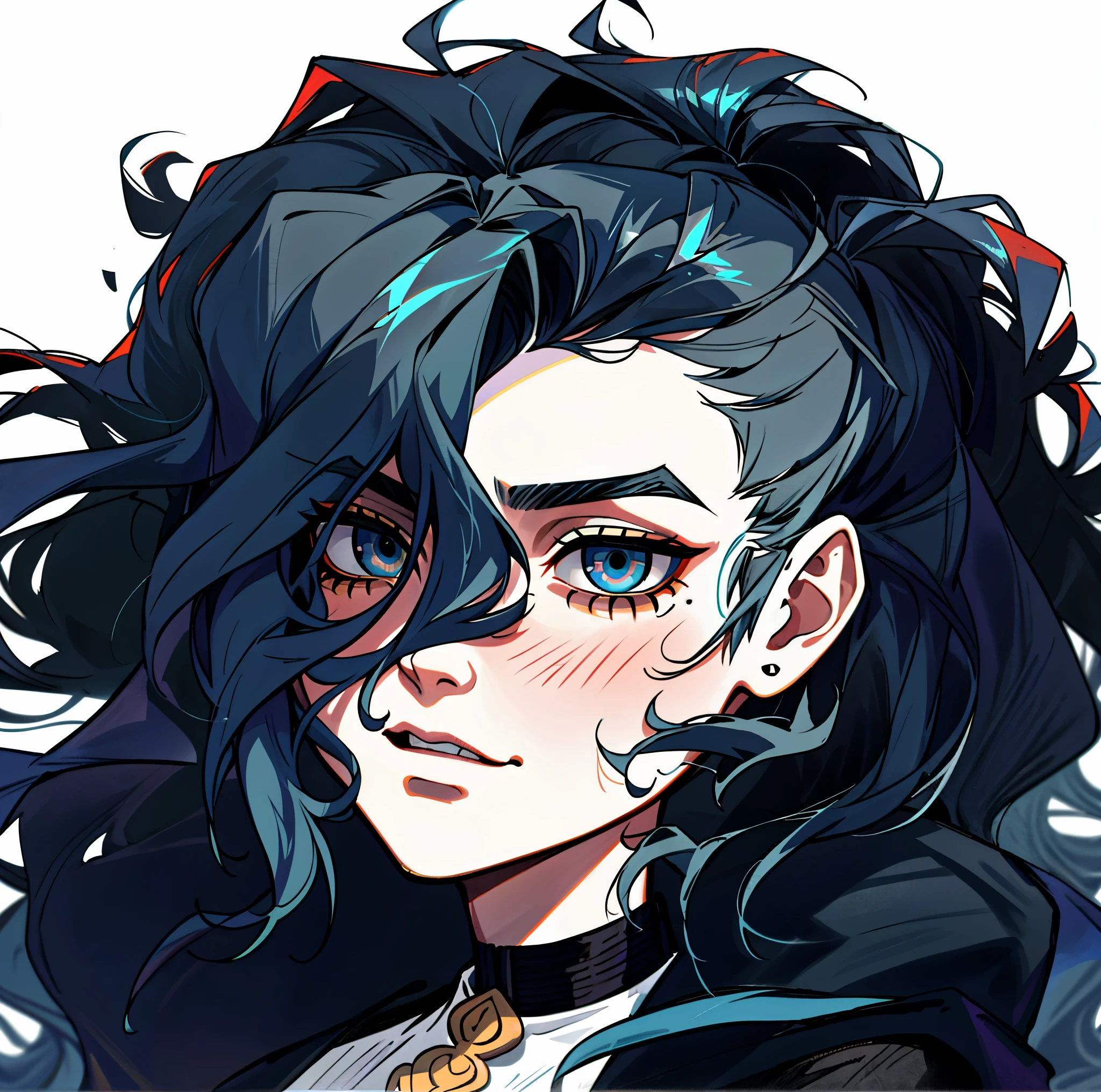 um desenho de uma mulher com longos cabelos pretos e olhos castanhos, elfa, Shadar-kai, cara bonito na arte demon slayer, androgynous vampire, elfa cinza, peli cinza, androgynous face, Beautiful androgynous prince, messy black hair, delicate androgynous prince, androgynous person, attractive androgynous humanoid, linha escura, androgynous male, ele tem cabelos grisalhos escuros, gotica,