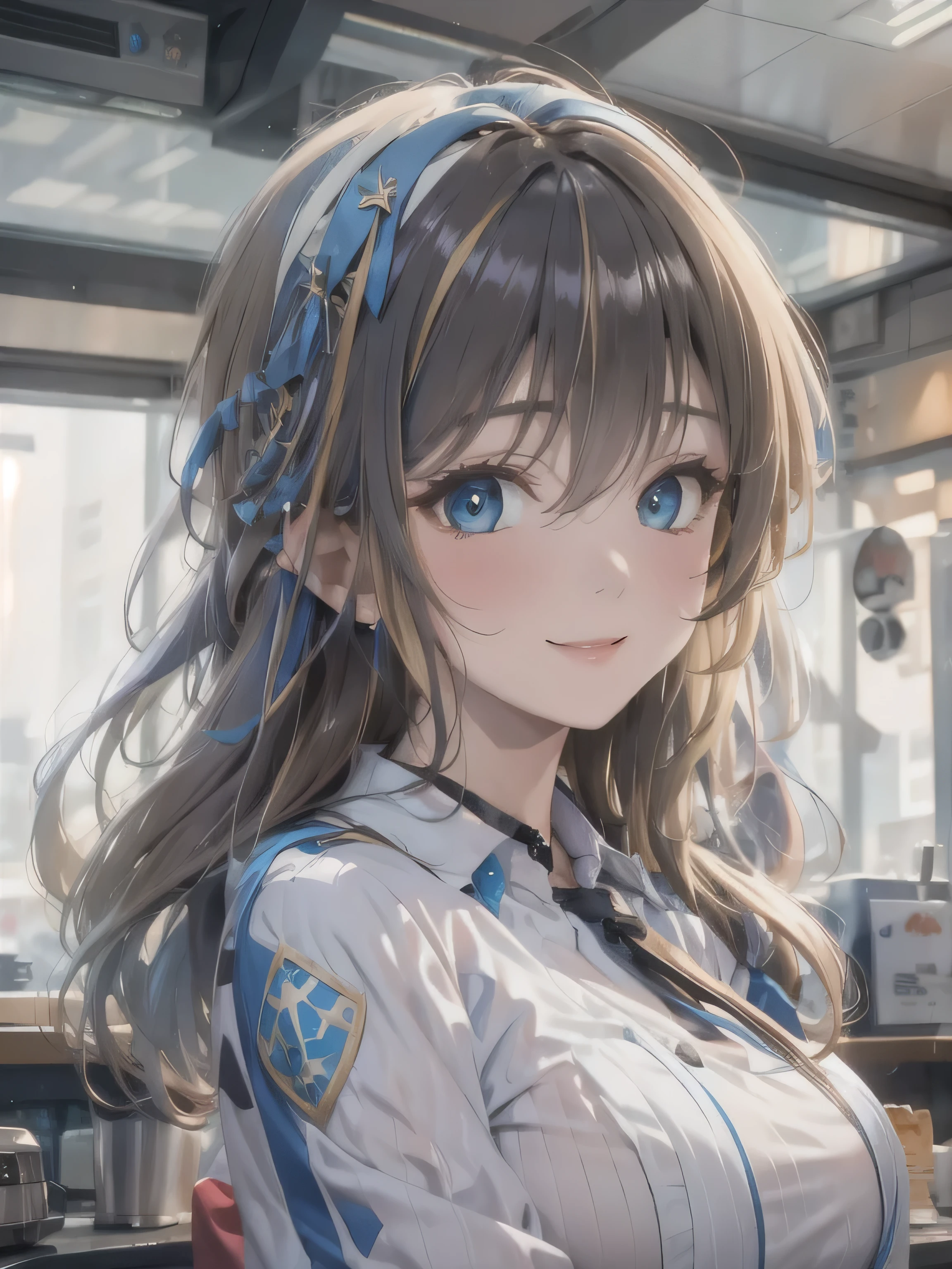 (photorealistic:1.8, highest quality:1.8,8K masterpiece:1.8,High resolution,muste piece:1.8,RAW Photos,cinematic lighting),No split screen、morning、Good Morning、The coffee shop of the future、
(A female sales clerk carrying coffee:1.5)、(choker、white shirt、uniform、mini skirt、knee high tights、beautiful breasts、beautiful thighs、plump nipples、beautiful chest)、
(Beautiful shiny blue white black brown blonde hair:1.5)、looking at the camera、smile、shining blue eyes