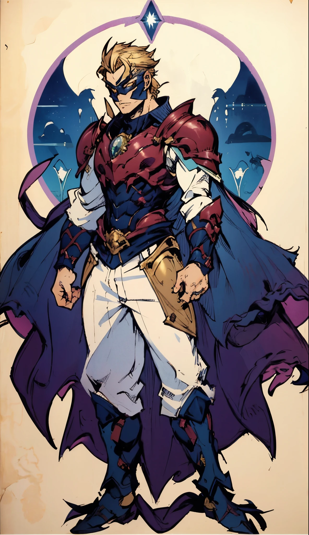 A man with short golden hair slicked back, his face entirely obscured by a Dynastinae concept mask, full mask, cold gaze, clad in an indigo blue fantasy-style Dynastinae concept chest plate, his arms and legs are clad in matching armor, he wears a white undershirt and trousers with golden stripes, standing within a magnificent fantasy-style palace, this character embodies a finely crafted fantasy-style masked light armor warrior in anime style, exquisite and mature manga art style, high definition, best quality, highres, ultra-detailed, ultra-fine painting, extremely delicate, professional, perfect body proportions, golden ratio, anatomically correct, symmetrical face, extremely detailed eyes and face, high quality eyes, creativity, RAW photo, UHD, 32k, Natural light, cinematic lighting, masterpiece-anatomy-perfect, masterpiece:1.5