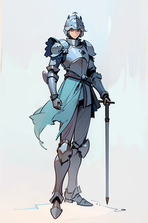 conceptual art, sketch, Simple style, pastel shades, Knight, Wear a Knight's helmet, full length, standing tall, A Knight (men), Gray Knight armor attached to the whole body