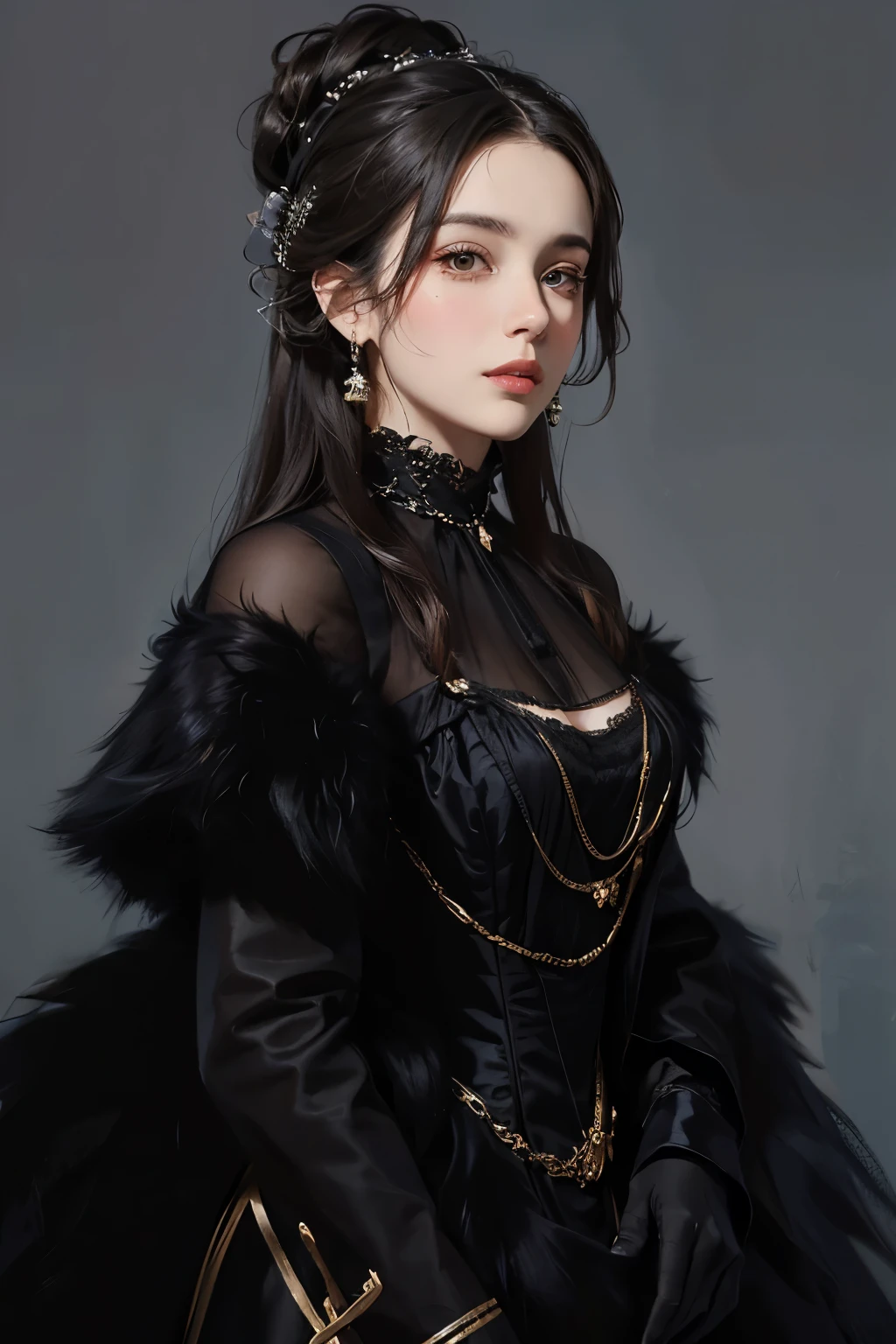 Illustration of a woman wearing a black dress and holding a fur coat, Giovanni Boldini(Giovanni Boldini),