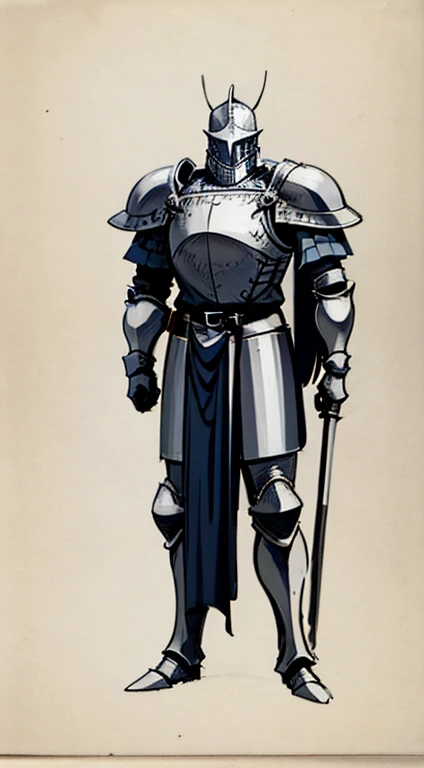 conceptual art, sketch, Simple style, pastel shades, Knight, Wear a Knight's helmet, full length, standing tall, A Knight (men), Gray Knight armor attached to the whole body
