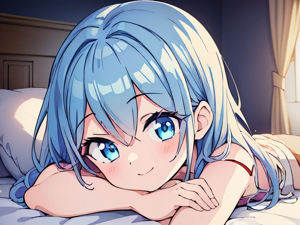 ((masterpiece)), ((best quality)), (ultra-detailed), anime style, on the bed, a cute girl, 1girl, solo, ((beautiful eyes)), smile,,small breast,