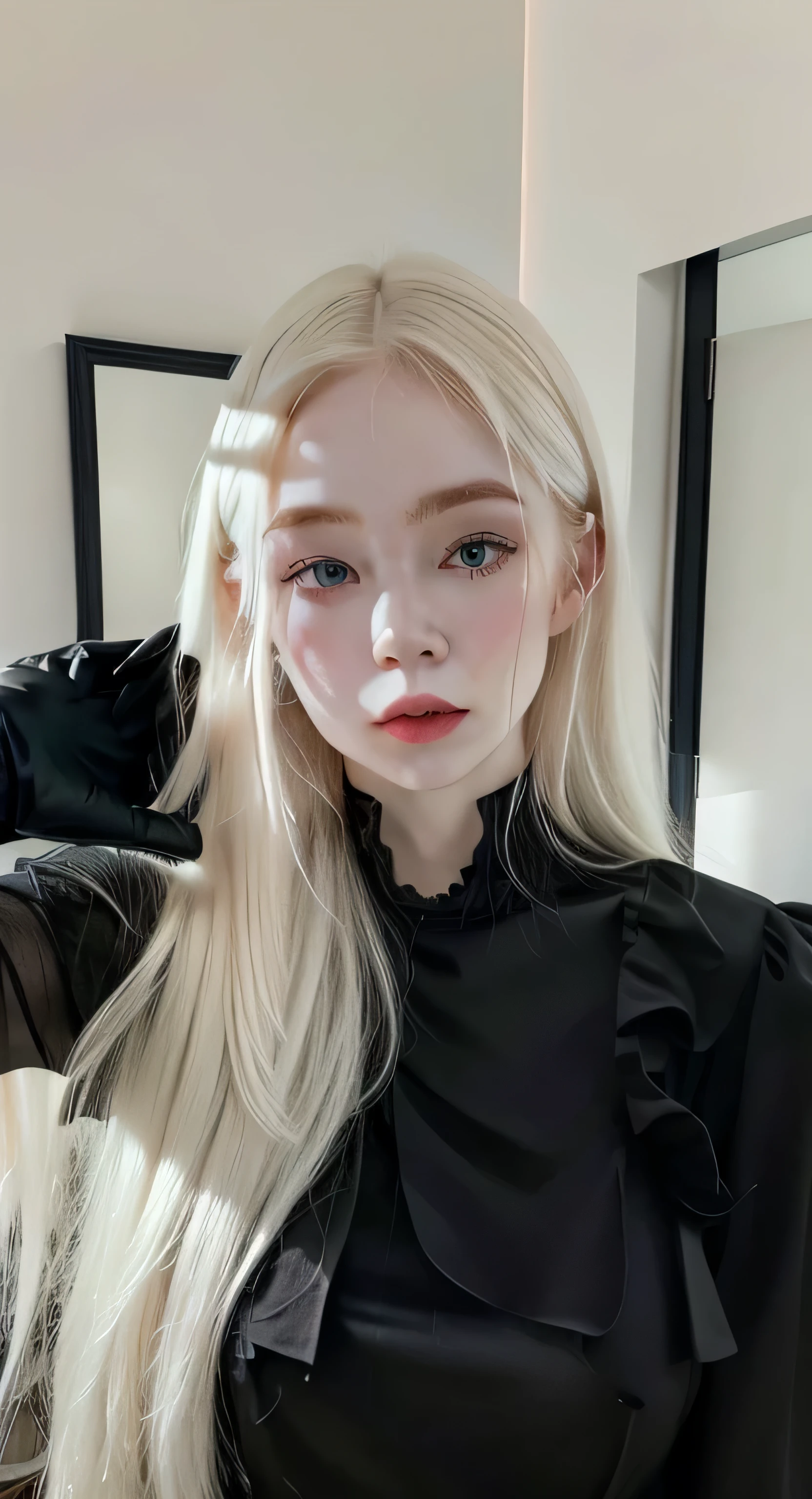 blond girl com longos cabelos brancos and black gloves posing for a selfie, garota de cabelos brancos perfeita, pale white face, pale porcelain white skin, cabelo loiro extremamente claro, com cabelos longos brancos, cabelo loiro muito claro,  com cabelo branco, her hair is white, extremely pale white skin, ava max, albino white skin pale, com longos cabelos brancos, pale gothic beauty