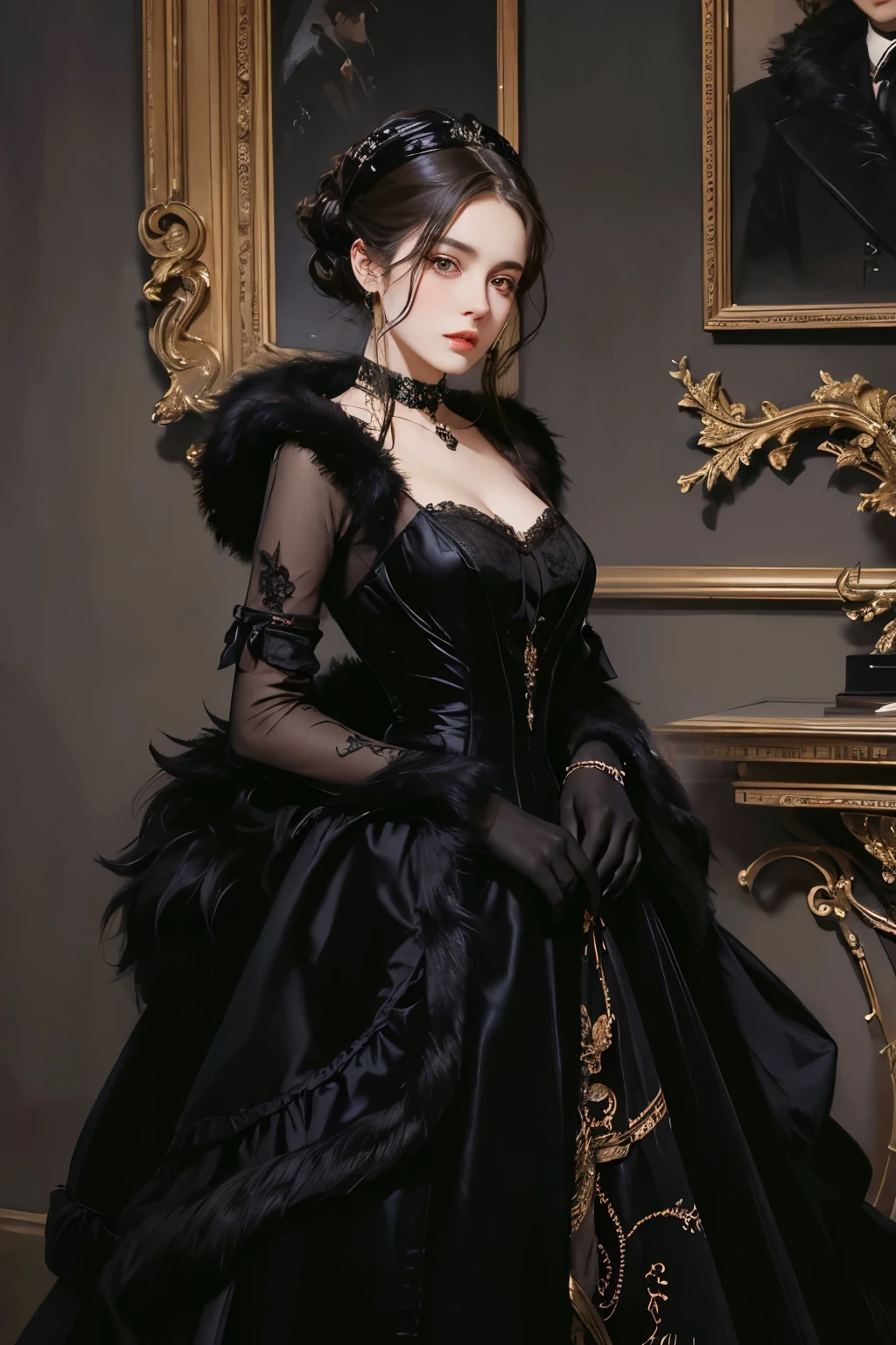 Illustration of a woman wearing a black dress and holding a fur coat, Giovanni Boldini(Giovanni Boldini),