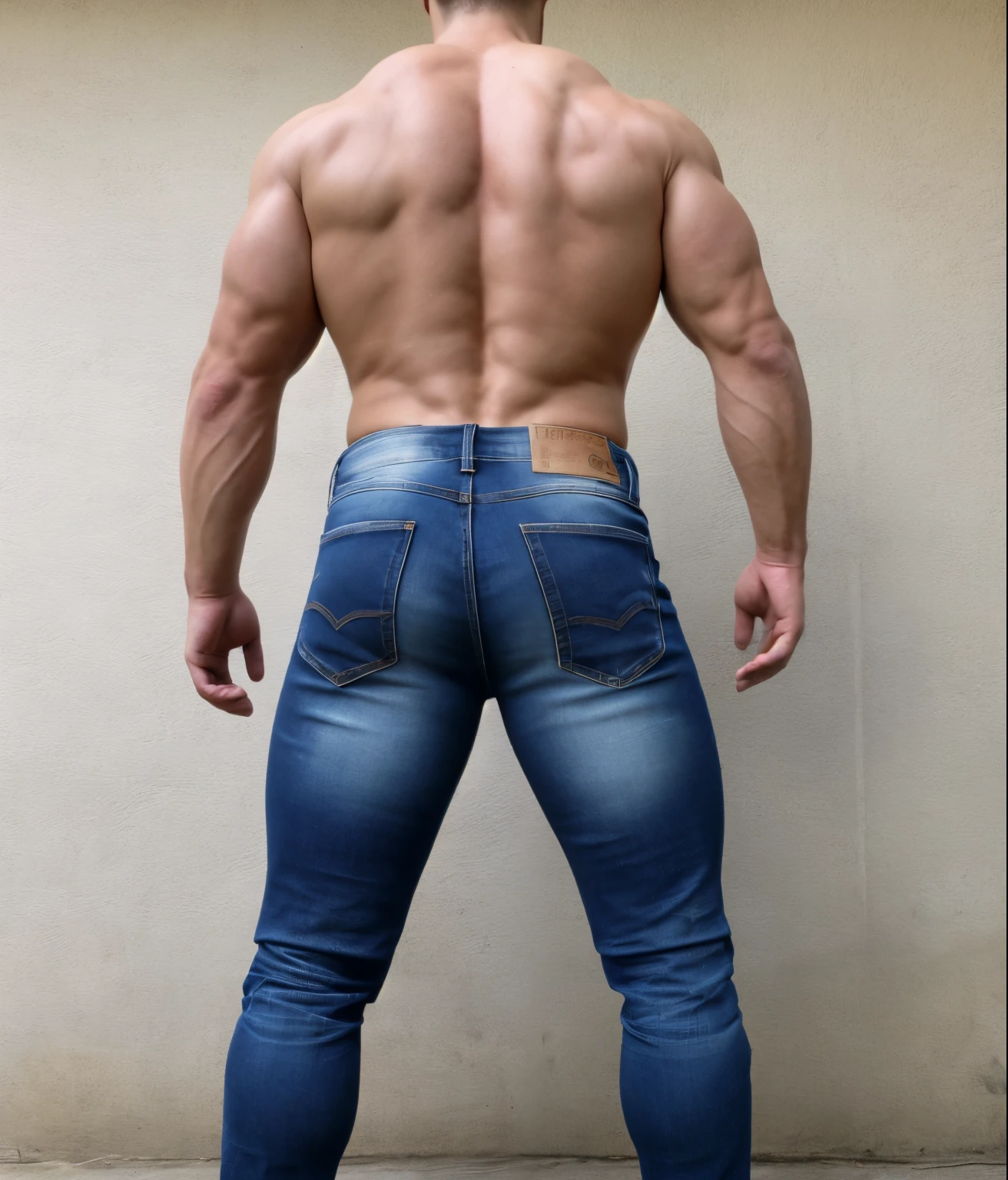 muscular big manly man, Henry Cavill, 45 years old, full body Bent over, naked Navy jeans . backside