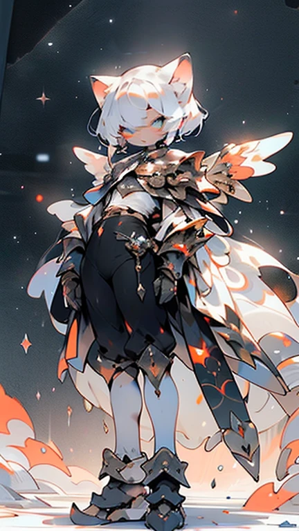 #quality(8k,wallpaper of extremely detailed CG unit, masterpiece, hight resolution, top-quality, top-quality real texture skin,hyper realisitic, digitial painting,increase the resolution,RAW photos,best qualtiy,highly detailed,the wallpaper), solo,#1catgirl(cat:1.4, knight,wearing armor plate,full body,cat ear,cat eye,cute, kawaii,small ???,hair floating,hair shining brightly,curly hair,short hair,messy hair,eye color cosmic,big eyes,pale skin,bigbreast,dynamic angle:1.4,dynamic pose,detailed face,smile,wings on her back,),#background(simple,gothic palace,cosmic,many stars,,backlit,dark),nsfw